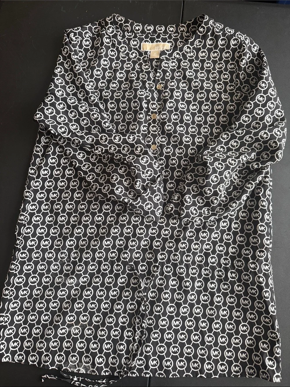 Michael Kors Black and White Logo Button-Front Top